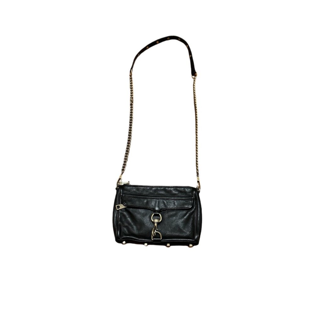 Rebecca Minkoff Crossbody Bag Black Leather with Gold Chain